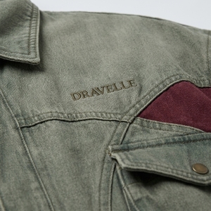 Chaqueta de hombre estilo motero occidental de mezclilla lavada vintage con bloques de color, bordado personalizado en la espalda, estilo urbano, abrigo informal. - Product Image 6
