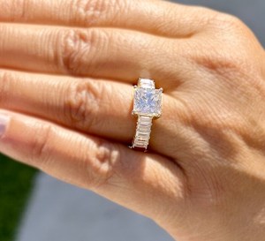 1CT Princess Cut Moissanite With Emerald Cut <b>Stacking</b> Band <b>Ring</b> 925 Silver Fine Proposal Gift For Engagement Wedding Charms - Product Image 5