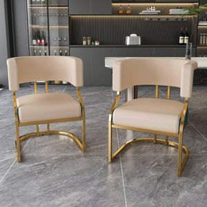 ชุดเก้าอี้รับประทานอาหาร 2 ชิ้นทันสมัยโครงเหล็กชุบทองพร้อมเก้าอี้เสริมแบบไม่มีแขนหุ้มด้วย PU พนักพิงโค้งตามหลักสรีรศาสตร์ - Product Image 2
