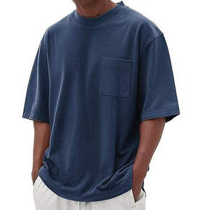 Men's Black Oversized Cotton <b>T</b>-<b>Shirt</b> Short Sleeve O-Neck <b>Pocket</b> Casual Fit Jersey Knit Solid Color - Product Image 6