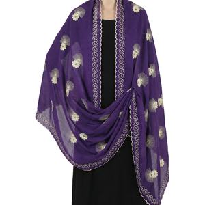 Voile polyester élégant style sénégalais pour hijab |   Châle de mariage en mousseline africaine de luxe avec broderie florale et strass pour l'été - Product Image 5