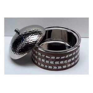 Luxury Silver and Gold Two Tone Stainless Steel Serving Pot with <b>Ring</b> Handle and Elevated Base Decorative Casserole <b>Dish</b> Hot Pot - Product Image 5