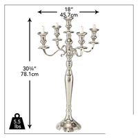 Candélabre de luxe en aluminium plaqué argent de haute qualité à 5 bras pour centres de table de mariage et événements