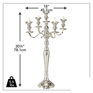 Silver Plated Aluminum Luxury High Quality 5-Arm Metal Tableware Decor Candelabra for Wedding Event Centerpieces - Product Image 4