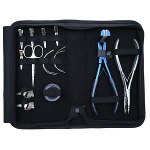Kit d'outils professionnels pour extensions capillaires à usage en salon avec outil de sertissage à 2 trous, aiguilles courbées pour pose de bandes adhésives et boîte à perles - Product Image 1