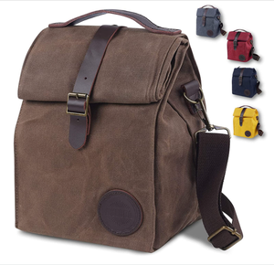 กระเป๋าใส่อาหารกลางวันแบบมีฉนวนสำหรับผู้ชายและผู้หญิง ขนาด 10 ลิตร ดีไซน์ทันสมัย ทำจากผ้าแคนวาสเคลือบแว็กซ์ เหมาะสำหรับทำงาน ออฟฟิศ ปิกนิก กล่องอาหารกลางวันกันน้ำ กระเป๋าเก็บความเย็น - Product Image 1