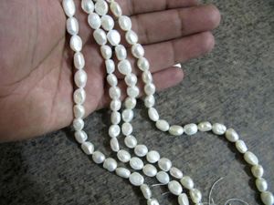 Perles d'eau douce naturelles blanches, forme roulée, 8x10mm - Product Image 5