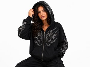 Sweat-shirt à capuche zippé noir pour homme, de haute qualité, le plus vendu, imprimé, style streetwear oversize, en coton French Terry - Product Image 2