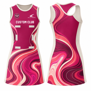 Robe de netball sans manches personnalisée pour femme, impression par sublimation, motif vague bleue, respirante, uniforme adulte sans manches - Product Image 3
