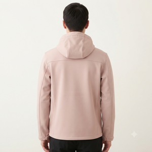 Pink Hooded Fleece <b>Jacket</b> Full Zip Windproof Casual Outerwear Regular Fit Solid Color Polyester Material Autumn Wear - Product Image 3
