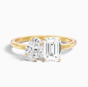 Two Stone <b>Emerald</b> Cut Moissanite 925 Sterling <b>Silver</b> Gold Plated Toi Et Moi Engagement Wedding <b>Ring</b> Claw Setting Luxury <b>Ring</b> - Product Image 5