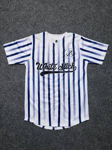 Camiseta de Béisbol Blanca con Rayas Azules y Blancas, Manga Larga, Unisex, Transpirable, Spandex/Algodón/Fibra de Bambú, para Adultos, Todas las Temporadas - Product Image 1