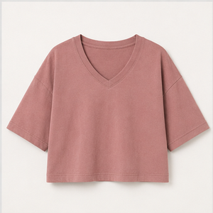 เสื้อยืดทรงบ็อกซี่ แขนสั้น คอวี ไหล่ตก สีชมพูอมเทา สำหรับผู้หญิง รุ่น WTS-0013 - Product Image 1
