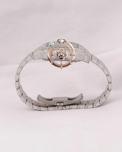 Reloj de Lujo para Hombre con Esfera Blanca de Moissanita, Diamantes Engastados, Chapado en Oro Rosa y Plata, Correa de Acero Inoxidable Cuadrada Estilo Hip Hop - Product Image 2