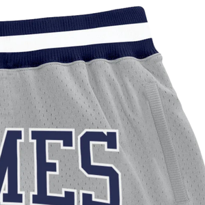 Shorts de basketball sublimés gris et bleu marine pour hommes, en maille légère, uniforme de sport en polyester, vêtements de performance pour l'entraînement et les matchs - Product Image 3