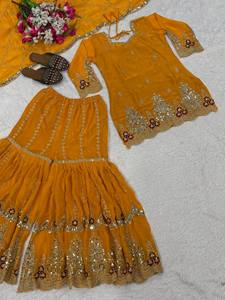 Nuevo Diseño de Sharara Dupatta con Bordado de Lentejuelas de 5mm, Reversible, Elástico, de Secado Rápido, Sin Arrugas, para Fiestas Tradicionales - Product Image 4