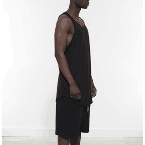 Débardeur noir pour homme grande taille, col rond, imprimé, tricoté, 100% coton, logo personnalisé, style streetwear, vêtements décontractés - Product Image 2