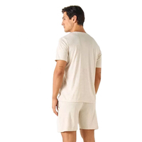 Conjunto de Pijama de Lujo para Hombre, Suave al Tacto, Camiseta Henley de Manga Corta y Pantalones Cortos, 2 Piezas, Ropa de Dormir Minimalista e Informal para el Hogar