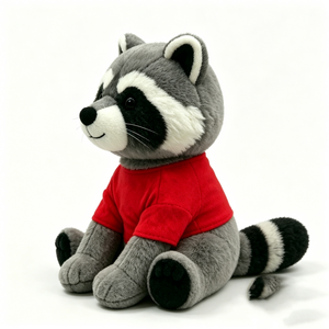 Peluche de mapache, peluche de mapache gris, peluche de mapache con camisa roja, peluche de mapache sentado - Product Image 4