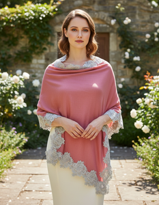 Women's Lightweight Breathable Merino <b>Wool</b> Silk Blend Long Winter Fashion Shawl 4-Side Rose Lace Work-Designer Collection - Product Image 5