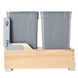 Poubelle coulissante en bois à double bac 35 QT X2 pour armoires de cuisine, bac de recyclage de déchets 12L à capteur, conteneur de déchets à fixation murale - Product Image 4