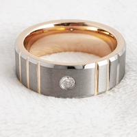 Bague en carbure de tungstène avec rainures en or rose et zircone unique, alliance de 8 mm pour femmes et hommes, bijoux modernes en gros