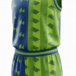 Conjunto de Uniforme de Baloncesto Geométrico Verde y Azul Personalizado, Sin Mangas, Transpirable, Ropa Deportiva para Adultos Hombres, Todas las Temporadas - Product Image 6