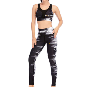 HUSKY Women's Ribbed Sports <b>Bra</b> Leggings Set <b>Blue</b> Seamless Fitness Wear Breathable Racerback Scoop Neck High Support - Product Image 2