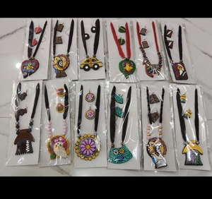 Handmade Indian Terracotta Flower Shape Jewelry <b>Set</b> Colorful Design Necklace Matching Earrings Strand Gift | Ethnic Bohemia <b>Clay</b> - Product Image 4