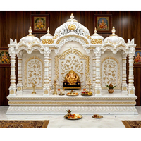 Mandir traditionnel hindou en bois de teck massif avec finition or blanc de qualité supérieure, aspect marbre, dômes, meubles pour la maison, USA