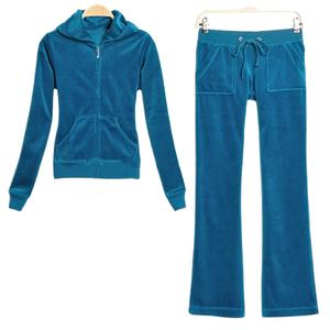 Sweat-shirt avec pantalon de survêtement Full Zip Up Plain Velvet Womens Velour Jogger Set rose Suede Tracksuit Women's Gym Tracksuit - Product Image 1