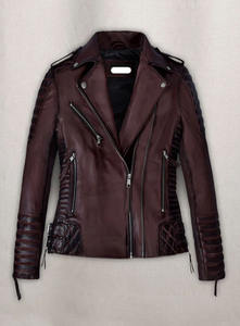 Vestes en cuir véritable pour femmes, style motard, couleur vin brûlé, en peau de mouton Napa pure, cuir souple, vente en gros de vestes en cuir pour femmes - Product Image 4