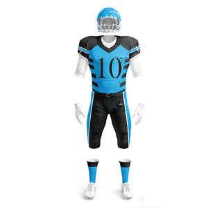 Conjunto de Uniforme de Fútbol Americano Personalizado, Jersey Azul y Negro a Rayas, Manga Corta, Absorbente de Humedad, Ajustado para Adultos, Impresión Sublimada - Product Image 6
