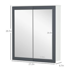 Mobile Bagno Bianco da Parete con Specchio Smart, Organizer Impermeabile a Doppia Anta con Ripiani, Organizzatore a Specchio da Parete - Product Image 3