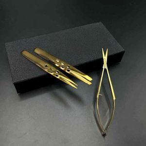 Pinzas para Cejas Chapadas en Oro con Logotipo Personalizado, Pinzas de Acero Inoxidable con Puntas Inclinadas y Puntiagudas, Pinzas para Cejas con Tijeras de Resorte para Cejas y Pestañas - Product Image 1