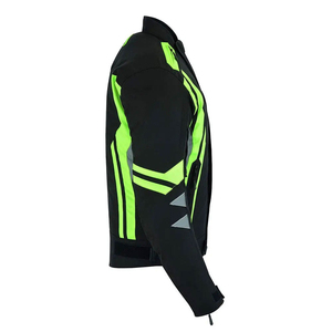 Blouson de moto noir et vert fluo pour homme, coupe droite, coupe-vent, col montant, bandes réfléchissantes, style motard - Product Image 3