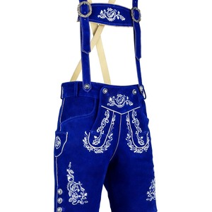 Lederhosen en laine bleue brodée de qualité supérieure pour hommes, style Oktoberfest, tailles européennes 46 à 60 - Product Image 1