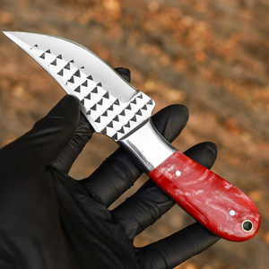 Cuchillo de hoja fija de acero al carbono Rasp con mango de resina y funda de cuero tipo pancake, espiga completa, OEM, para caza y camping - Product Image 3