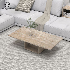 Mesa de Centro Moderna Minimalista de Madera con Tapa de Travertino, Muebles para Sala de Estar, Diseño Decorativo - Product Image 4