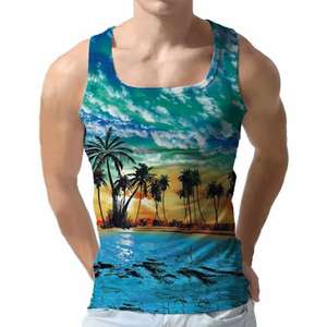 Custom Sublimation Designs Breathable Eco-Friendly <b>Mens</b> Tank Tops <b>Singlet</b> Polyester Fiber Quick Drying Professional Design - Product Image 1
