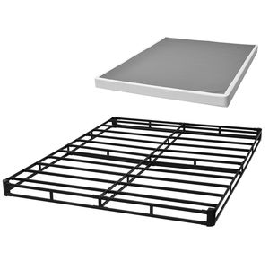Base letto matrimoniale in metallo rinforzato con materasso, tessuto lavabile, box spring da 35 pollici, 4 gambe in metallo, misura doppia - Product Image 1