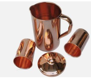Ensemble de récipients en cuivre pour l'hydratation, idéal pour les tables de bien-être haut de gamme, service d'eau en métal avec verres, durable et réutilisable pour le service à table. - Product Image 1