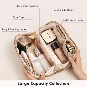 Borsa da viaggio grande in pelle vegana da donna, impermeabile, apribile piatta, per cosmetici e articoli da toeletta, con divisorio trasparente e maniglia, modello B - Product Image 3