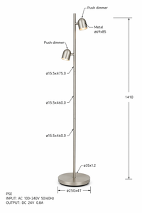 Lampe sur pied LED cylindrique Lumetal Vietnam, IP20, avec variateur tactile, pour intérieur, en métal, 3000K (blanc chaud) - Product Image 3
