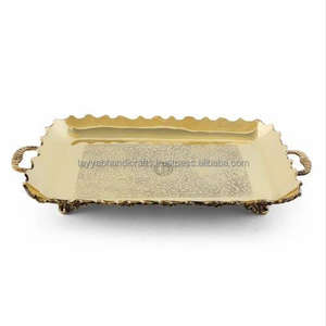 Bandeja Rectangular de Metal Dorado para Servir Alimentos y Café con Asas, Utensilios de Cocina, Bandeja de Servicio de la India - Product Image 2
