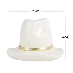 White Ceramic Cowboy Hat <b>Bookends</b> for Office Desk Decoration - Product Image 6