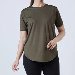 T-shirt à manches courtes pour femme, color-block, col rond, séchage rapide, tricoté, sportif, coupe régulière, léger, respirant, vêtements de sport - Product Image 6