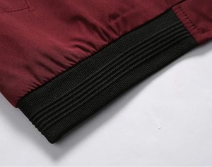 Men Burgundy Bomber <b>Jacket</b> Zip Up Stand Collar Sleeve <b>Pocket</b> Wine Red Casual Coat Maroon Slim Fit Custom Embroidered <b>Jacket</b> - Product Image 4
