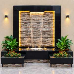 Fuente de Agua Moderna de 8 Pies de Ancho y 7 Pies de Alto, Cascada de Pared para Interiores y Exteriores con Panel de Textura de Piedra y Retroiluminación LED - Product Image 1