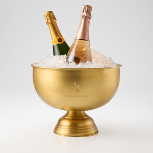 Luxury Brushed Gold Plating Pedestal Champagne Bowl Elegant Stainless Steel Wine <b>Ice</b> Bucket For Royal Party Beverage Tub Supply - Product Image 1